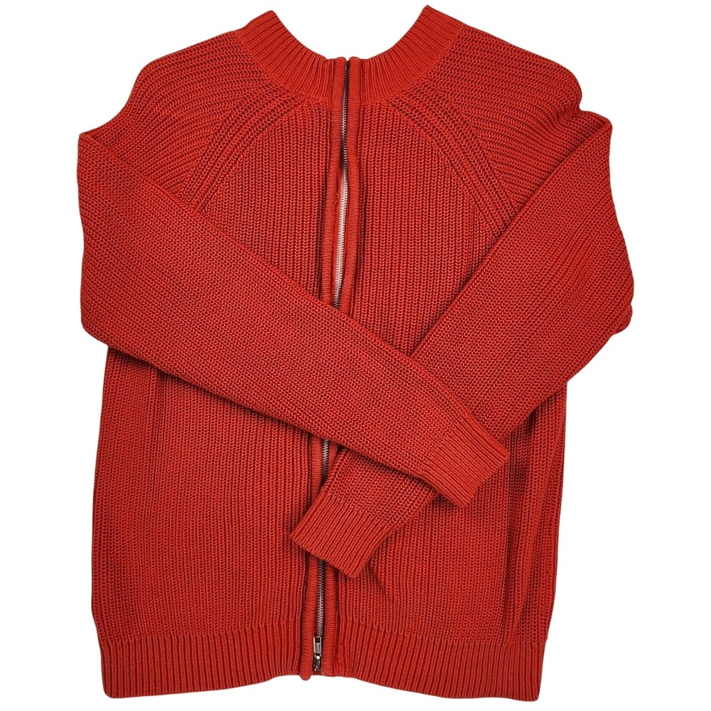 H&M Size M Red Full Zip Shaker Knit Cardigan Sweater Heavyweight Warm Cozy